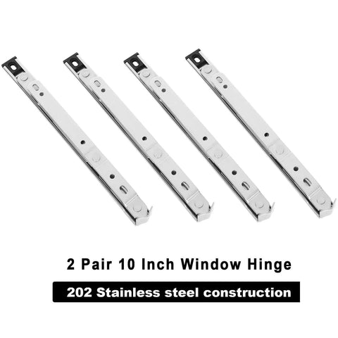 4 Pack 10 Inch Casement Window Hinges And Concealed Friction Stays In Stainless Steel, durable and rust-resistant, front view