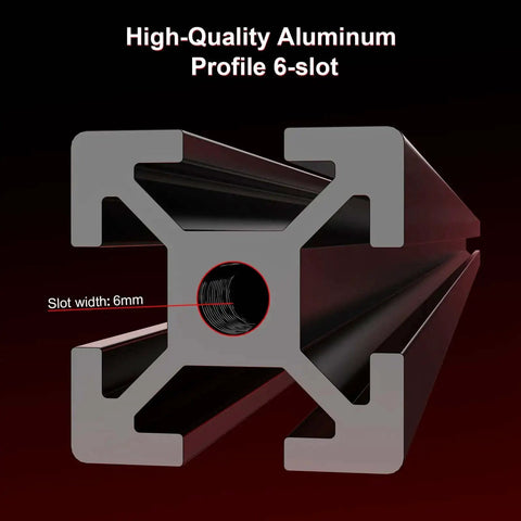 Close-up of 6-slot 2020 aluminum profile, part of 350mm Extrusion Frame Kit For 3D Printers With 2020 Aluminum Square Extrusions Anodized Black Blind Joints Durable High Strength Frame Assembly Set For DIY Projects And Professional Grade Builds.