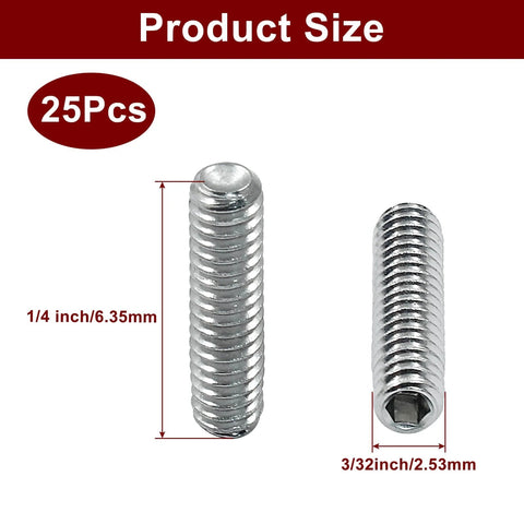25 Pack One Quarter Twenty Hex Socket Set Screws One Inch 304 Stainless Cup Point Grub Screws Internal Hex Drive Headless