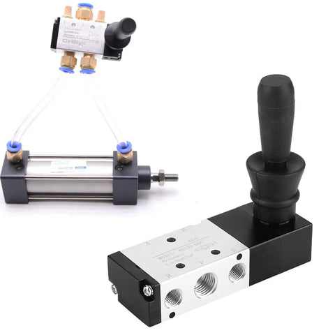 Five Port Three Position Manual Pneumatic Control Valve With Hand Lever 0 To 0.8 MPa Range Inlet PT1/4 Exhaust G1/8