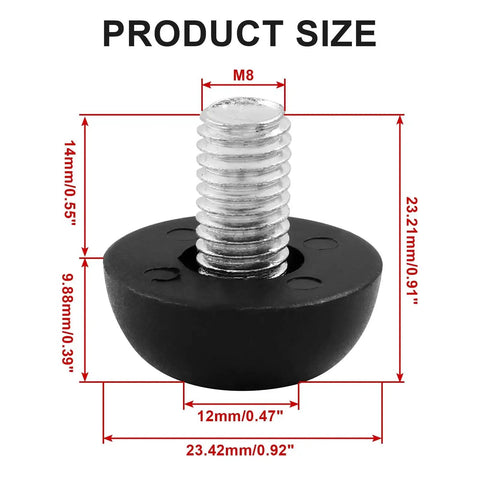 Adjustable M8 Furniture Leg Levelers Eight Pack With Screw In Leveling Feet Glides For Table Chair Desk Cabinet Outdoor Patio Use Heavy Duty Rustproof Stainless Steel Thread 14mm Thread 12mm Base 23mm Length product size diagram