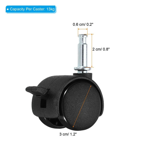 1 Inch Swivel Stem Casters With Brakes 8 Pack Nylon Wheels 360 Degree Insert Swivel Stem For Chairs And Furniture Replacement
