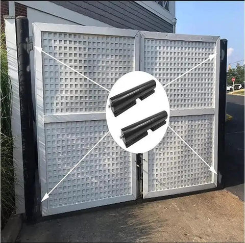 Heavy Duty Weld On Barrel Hinges For 5 Inch Gates And Ramps HLMOptimo 450 Lbs Load Capacity Per Hinge 2 Pack Matte Black Steel Construction Rust Resistant Fits Swing Gates Fence Gates And Trailer Ramps installed on metal gate.