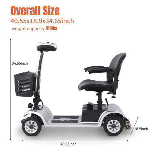 Side view of Four Wheel Electric Mobility Scooter For Travel And Everyday Errands With 419 Pound Capacity Foldable Design