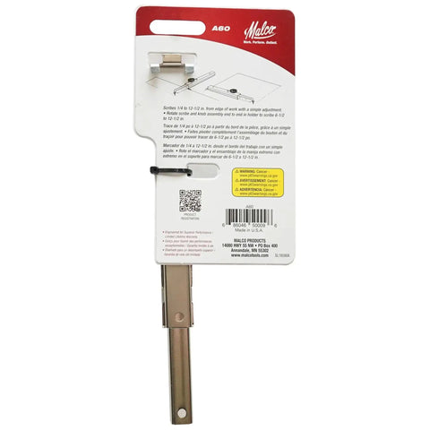 Packaging of Pro-Grade Adjustable Sheet Metal Scribe With 1/4 To 12-1/2 In Range, 1/8 In Graduations, shown with labels and barcode.