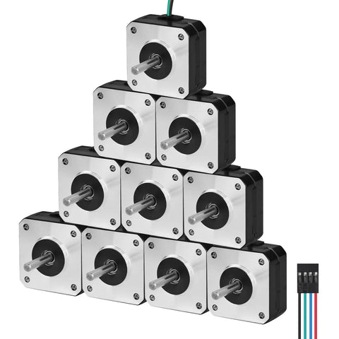 10 Pack Nema 17 Stepper Motors 1.8 Degree Bipolar 2 Phase Beefy Torque 0.13Nm, pyramid arrangement, 4 wire leads visible