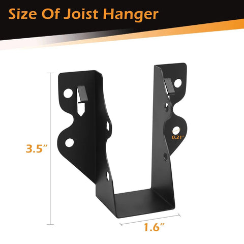 24 Pcs 2x4 Joist Hangers Set Q235B Steel Black Powder Coated Face Mount Hurricane Ties shown with size dimensions.