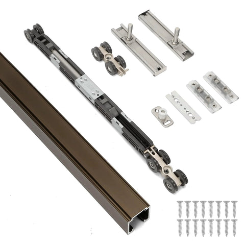72 Inch Pocket Door Hardware Kit With Soft Close, Heavy Duty Aluminum Track For Smooth Sliding And Easy Install, components layout