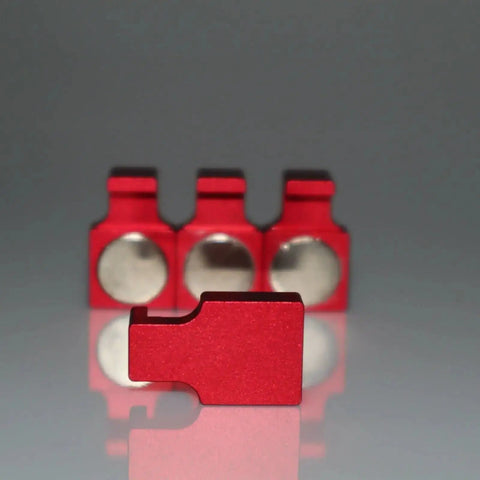 4 Pack Magnetic Parallel Keepers For Vise Jaws And CNC Setups Red, Heavy Duty Machinist Tools, front view showing rare-earth magnets