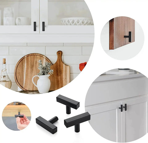 10 Pack Black Square Bar Cabinet Knobs 2 Inch Matte Black Single Hole Kitchen Cabinet Pulls Durable Stainless Steel Installed on Cabinets