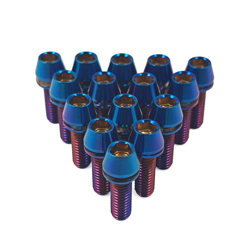 Six Piece Pro Grade Titanium Stem Bolt Kit With Blue Tapered Head Washers M5x20mm Allen Hex 4mm 8.5mm Head Diameter 0.8mm Pitch