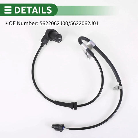 Front-left Suzuki Swift ABS wheel speed sensor cable with black harness and metal clamp