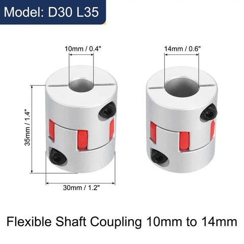 Beefy 2 Pack D30 L35 10mm To 14mm Flexible Plum Shaft Coupling Aluminum Motor Connector for 3D Printer CNC Machine Silver and Red