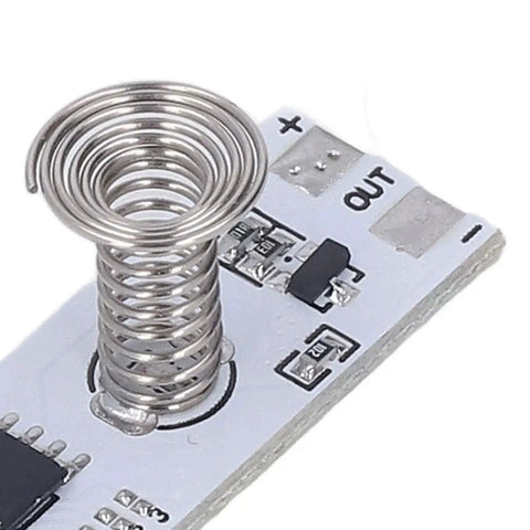 Close-up of circuit board from 8-Channel Capacitive Touch LED Dimmer Panel For Cabinets And Under-Cabinet Lighting 5-24V DC.