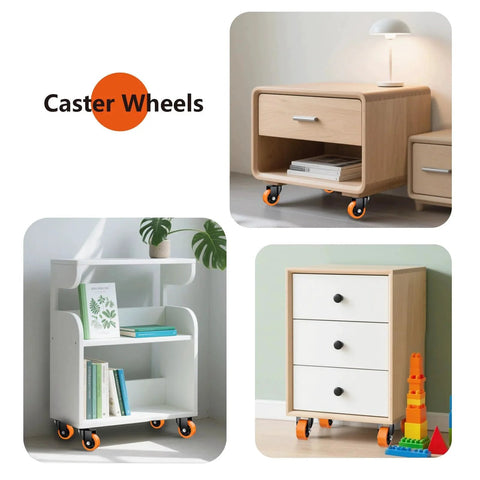 3 Inch Heavy Duty Caster Wheels Set Of 4 In Orange Polyurethane For Industrial Use on furniture and carts