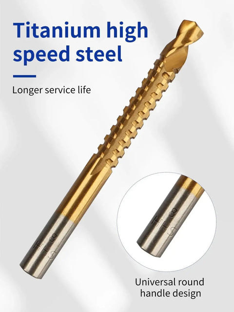 8 Pack Titanium Coated HSS Twist Drill Bits Set 3mm 4mm 5mm 6mm 6.5mm 7mm 8mm 10mm Serrated Side Cutting For Wood Plastic Metal Hole Making Pro DIY Tool Kit