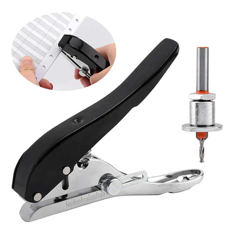 8mm Heavy Duty Hole Punch Set With Countersink Drill And Wrench, handheld edge banding tool for photo paper and PVC cards, black