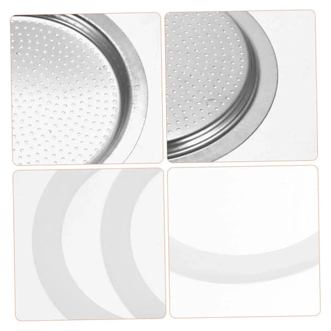 Espresso Maker Replacement Gaskets And Silicone Sealing Rings One Set For Coffee Pot Accessories Pro For Home Kitchen And Coffee Bar Barista Grade Silicone Seals That Fit Most Pots close-up of gaskets and filters
