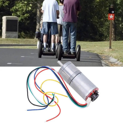 DC Gear Motor With Encoder 12V Stainless Steel High Torque Micro Speed Reducer, shown with colorful wires, used in robotics