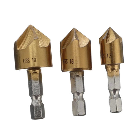3 Piece Steel Chamfering Cutter Set With Self Centering Bifurcated Tip High Performance Milling Tool For Drilling And Tapping