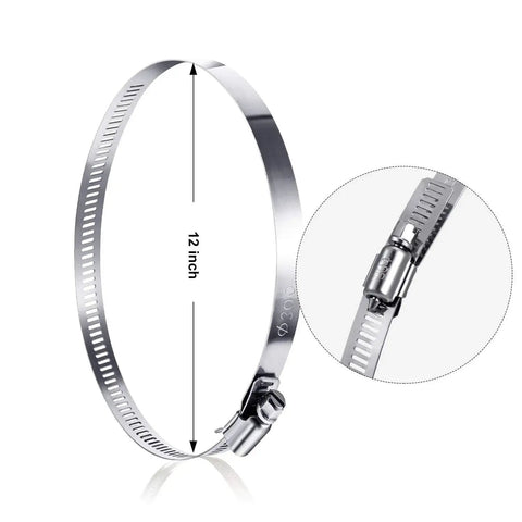 12 Inch Adjustable 304 Stainless Steel Duct Clamps Worm Gear Hose Clamps for Pipe Intercooler Plumbing Tube and Fuel Line