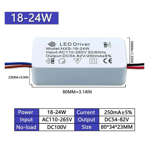 Two Pack LED Isolation Driver for Spotlight Downlights, 2-24W Range, 250mA Constant Current Transformer, compact size shown