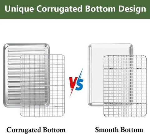 Comparison of corrugated vs smooth bottom Sturdy Stainless Steel Baking Sheet with Rack Set, 2 Pans and 2 Racks
