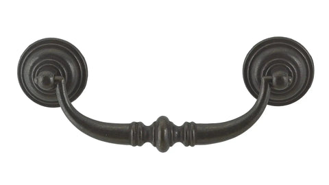 Matte Black Iron Traditional Cabinet And Drawer Pull Handle For Kitchen And Bathroom Or Furniture Durable Center To Center 4 1 Quarter Inch 108 Millimeters Length Five And One Half Inches Width Two Inches Projection Three Quarters Of An Inch