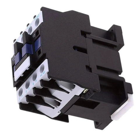 AC Contactor 3 Pole With 1 Normally Open Contact, 110V AC Coil, CJX2-0910, angled view of black and white industrial component