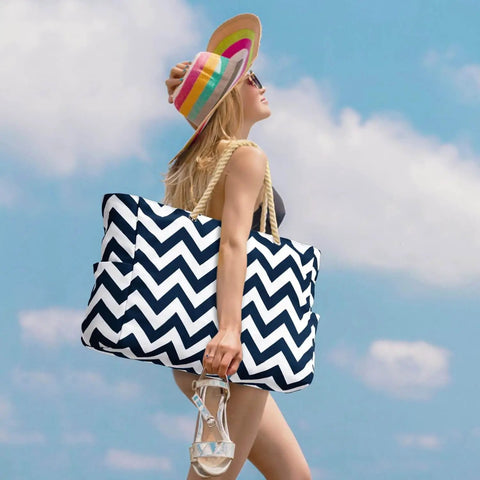 Woman carrying Go To Beach Tote Bag For Women With Zipper Waterproof And Sandproof Huge Capacity Holds Towels Sunscreen Clothes And More