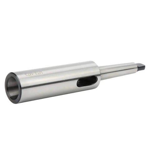 MT2–MT3 taper sleeve in silver high-speed steel with side slot for CNC lathe adapter