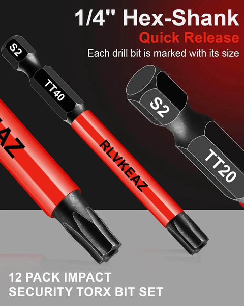 Heavy Duty 12 Piece Impact Torx Bit Set 3 Inch Long S2 Steel Tough As Nails Tamper Proof Star Bits T5 To T40 One Quarter Inch Hex Shank