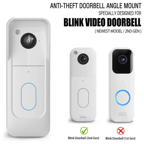 Anti-theft mount for Blink Video Doorbell Newest Model 2nd Gen, designed for 45° adjustable installation, white color.