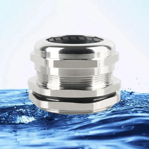Set Of Two M40 Cable Glands Built Tough In Nickel Plated Brass For Waterproof IP68 Sealed Joints, shown on water surface.