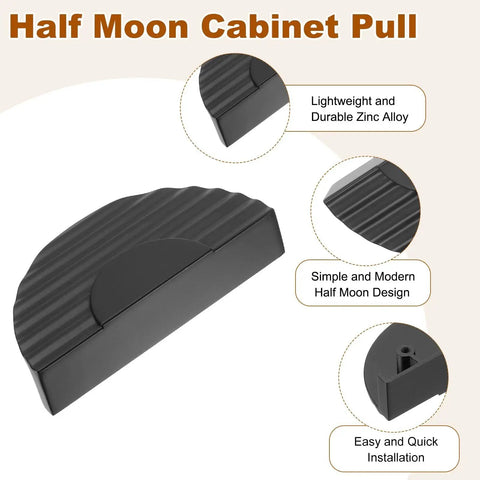 Half Moon Cabinet Pulls Set Of 2 In Black Zinc Alloy Semicircle Drawer Handles with 2.52 Inch Center Hole, features lightweight durable design.