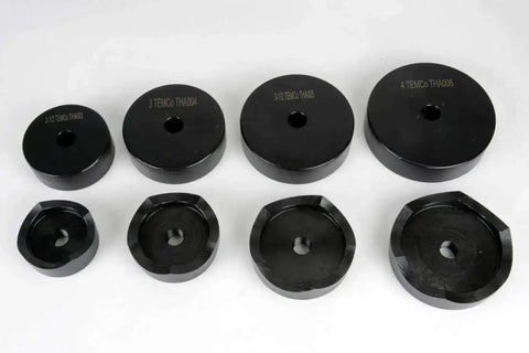 Conduit Punch And Die Set For Knockouts In 2-1/2, 3, 3-1/2 And 4 Inch Sizes, Built Tough With Hardened Tool Steel, Includes Metric To English Draw Stud