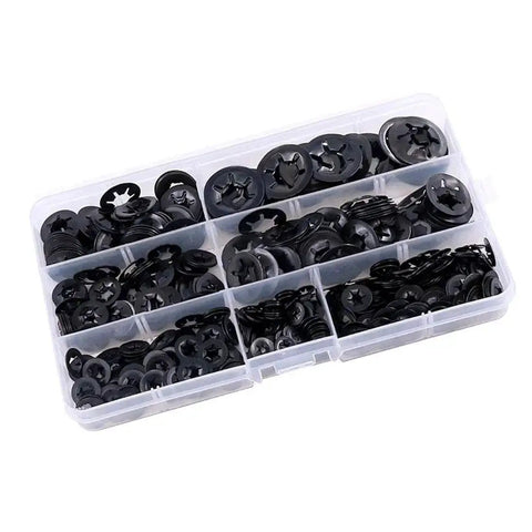 260 Piece Internal Tooth Starlock Locking Washers Set With 7 Sizes M3 To M12 65Mn Black Oxide Steel in transparent box