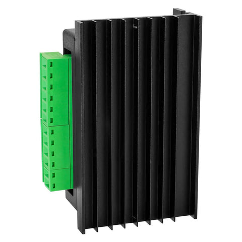 Close-up of 2 Pack TB6600 Stepper Motor Driver Controller for Nema 17 23 14 CNC Machines showing black casing and green connectors.