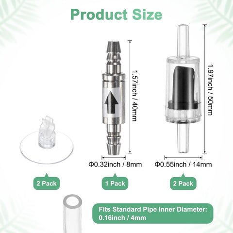 M METERXITY aquarium check valve set: stainless steel 1-way valve with 2 plastic check valves and 2 suction cups for CO2 systems