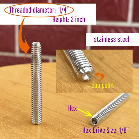 Five Piece 1/4-20 X 2 Inch Stainless Steel Set Screws Cup Point Grub Screws Fully Threaded Internal Hex Socket Drive image