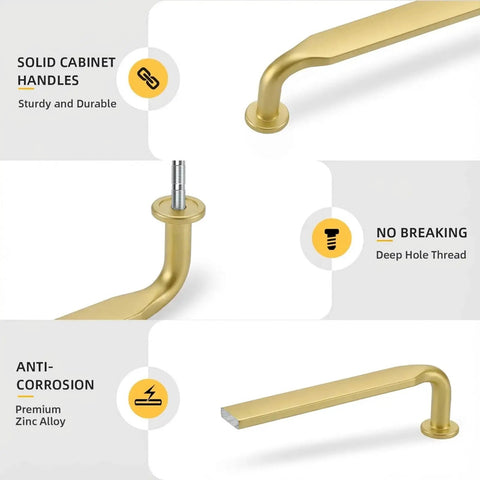 Brushed Brass Cabinet Pulls Seven And One Half Inch Ten Pack Zinc Alloy Solid Hardware features anti-corrosion premium build.