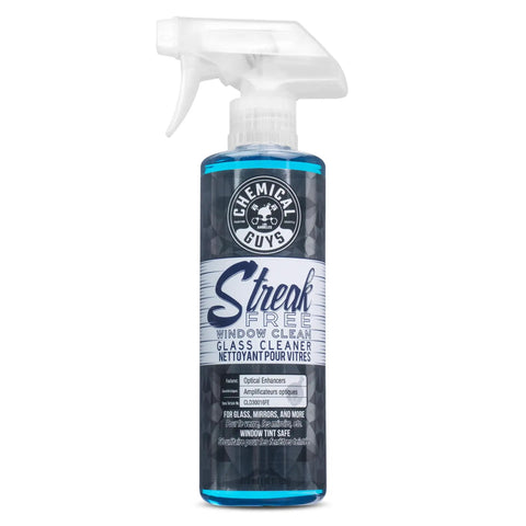 Streak Free Glass And Window Cleaner That Delivers Crystal Clear Windows For Car, Truck, SUV And Home, Mirrors And Navigation Screens, Ammonia Free And Safe On Tinted Glass 473 Ml From Chemical Guys in a spray bottle.