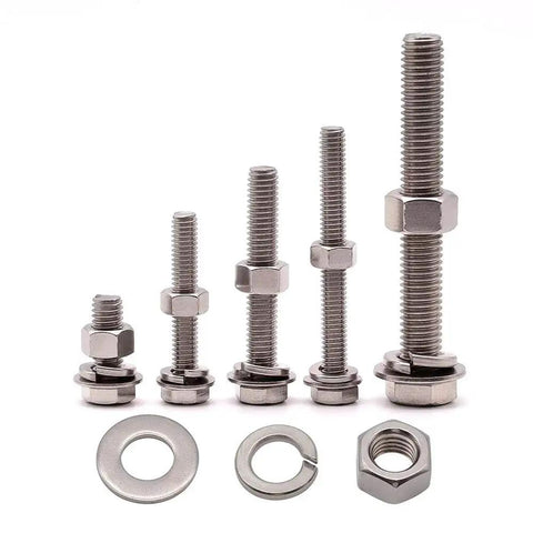 Four Sets Of Half Inch 13 UNC Coarse Thread Stainless Steel Hex Bolts With Nuts Flat Washers And Lock Washers Hardware Kit