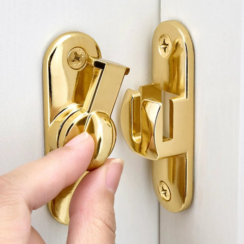 Gold 90/180 Degree Barn Door Latch With Right Angle Mount Zinc Alloy Flip Lock on White Door