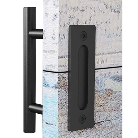 10 Inch Sliding Barn Door Handles And Pulls Set Rustic Double Sided Hardware Heavy Duty Matte Black Powder Coat Finish Easy Install Solid Steel