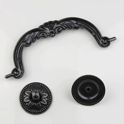 Four Pack Vintage Dresser Drawer Pull Handles 128mm Center To Center Antique Bronze And Black Zinc Alloy Drop Bail