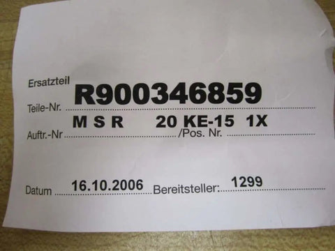 Label showing part number R900346859 for MSR 20 KE-15 Repair Kit - Valve service set 1x for hydraulic servo systems