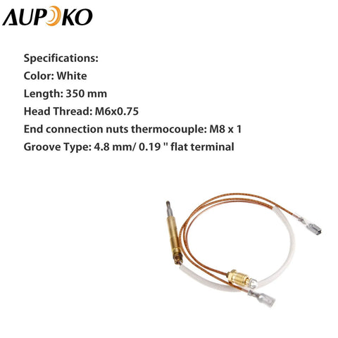 Aupoko 13.7in universal thermocouple patio heater replacement, white, 350 mm, 4.8 mm flat terminal, M8 x 1 nuts