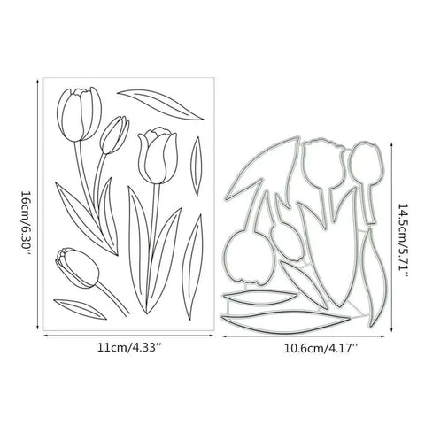 Clear Stamp And Die Set For Card Making And Scrapbooking, DIY Embossing And Photo Album Craft Kit with tulip design in TPR and carbon steel