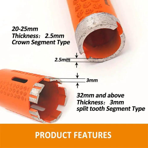 Diamond Core Drill Bit 1.75 Inch Diameter For Concrete Granite Marble Travertine And Terrazzo Dry Or Wet Cutting